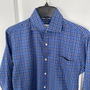 Peter Millar Men's Blue Ward Summer Plaid Cotton Button-Up Sport Shirt Size S